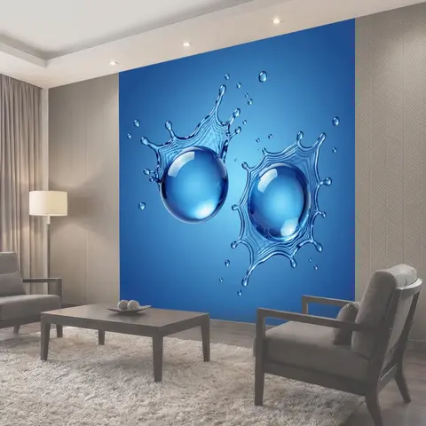 Фотообои Синие капли и водяные шары