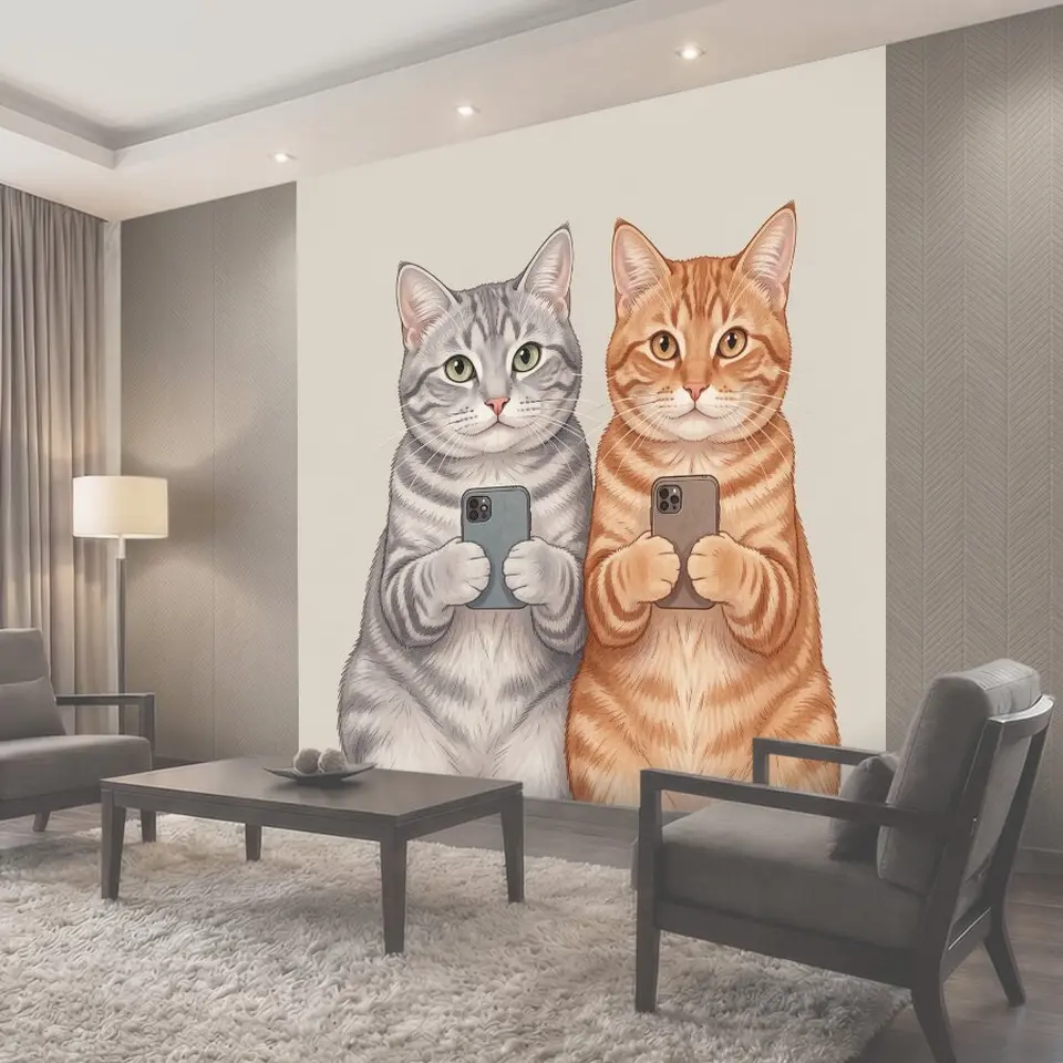 Фотообои Два кота со смартфонами