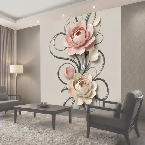Фотообои Нежные цветы с металлическими линиями