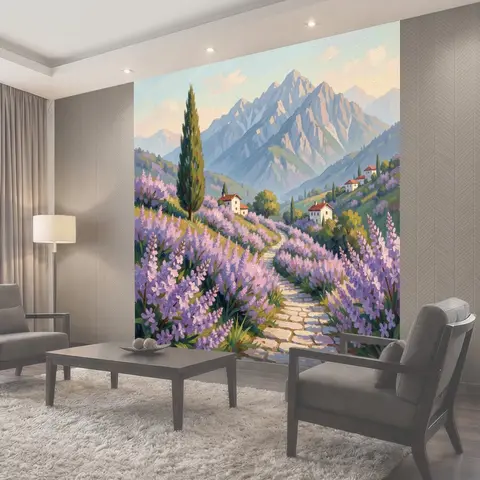 Фотообои Горная долина с цветущими лугами