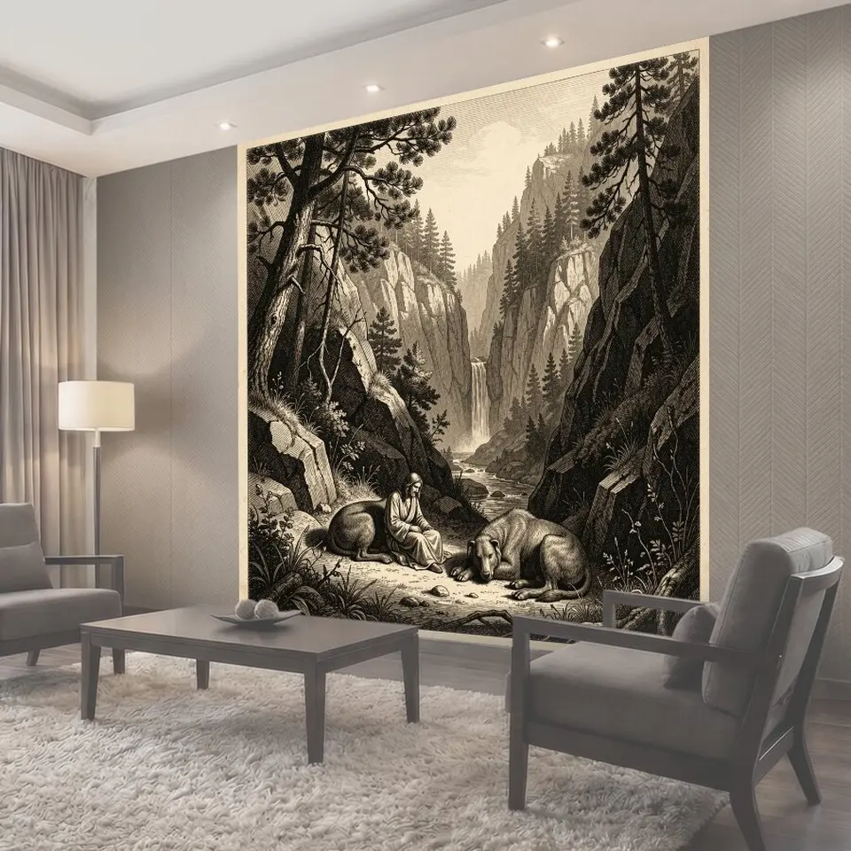 Фотообои Отшельник и звери в каньоне