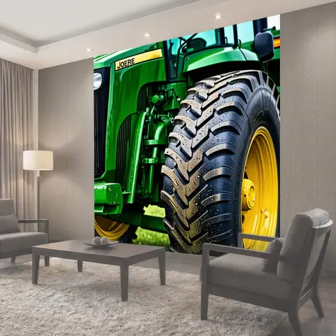 Фотообои Трактор john deere, покрытый росой на рассвете