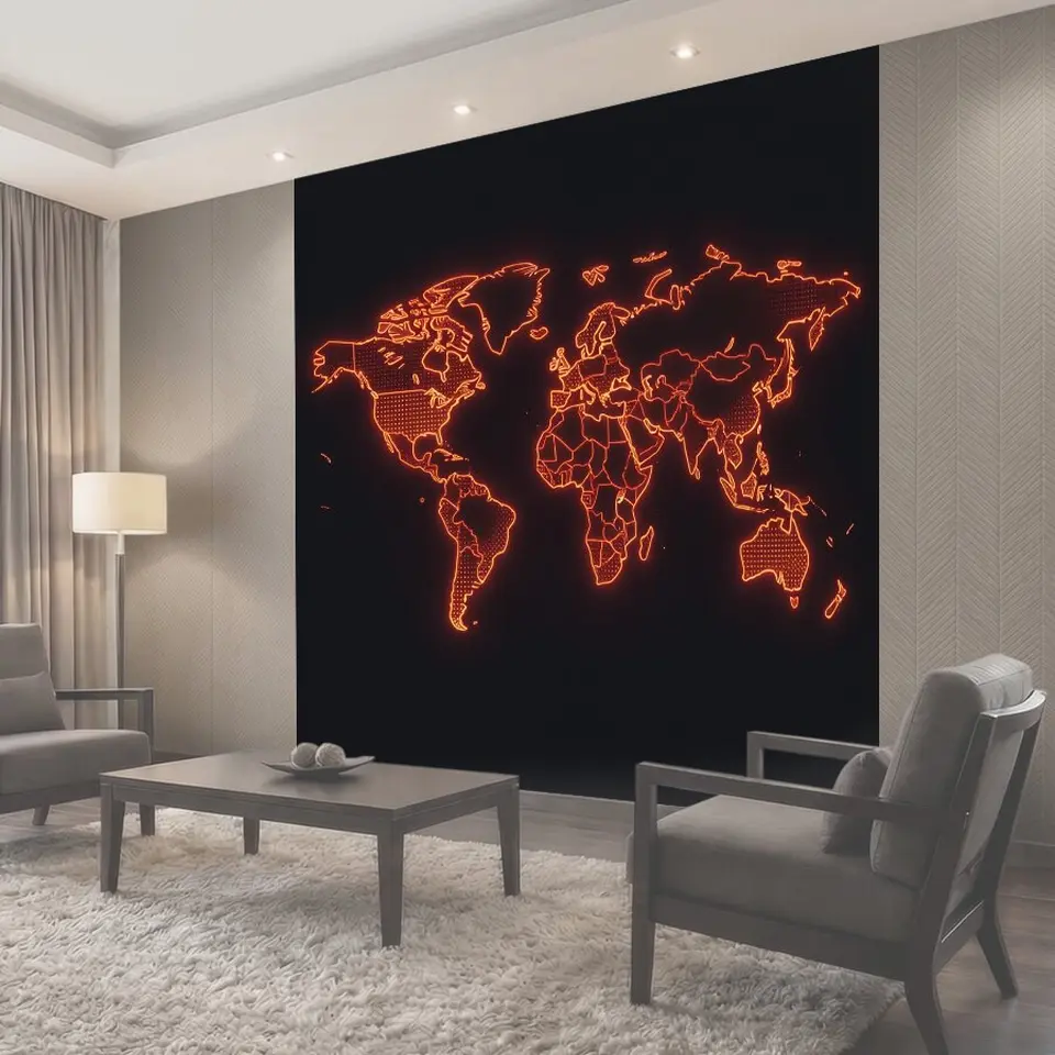 Фотообои Мировая карта из неоновых точек