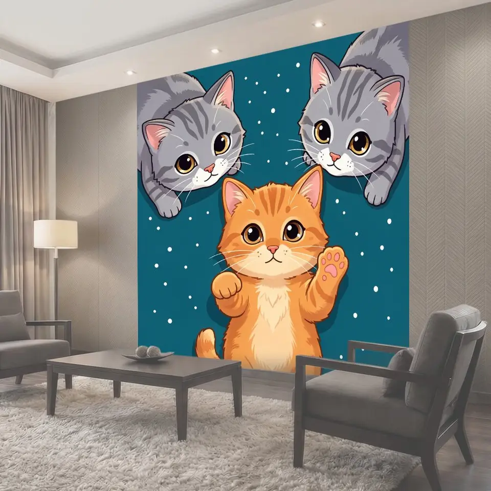 Фотообои Три милых котенка на синем фоне