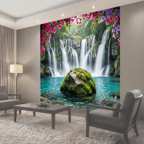 Фотообои Тропический водопад с цветами