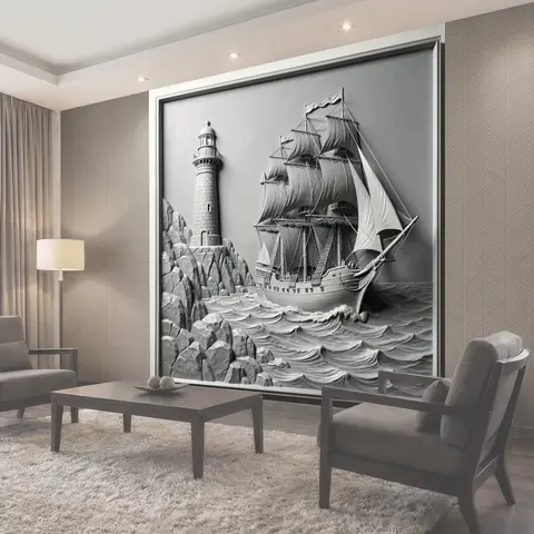 Фотообои Парусник у маяка в шторм