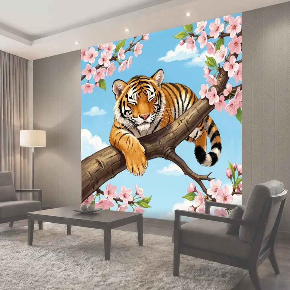 Фотообои Тигр на цветущей ветке
