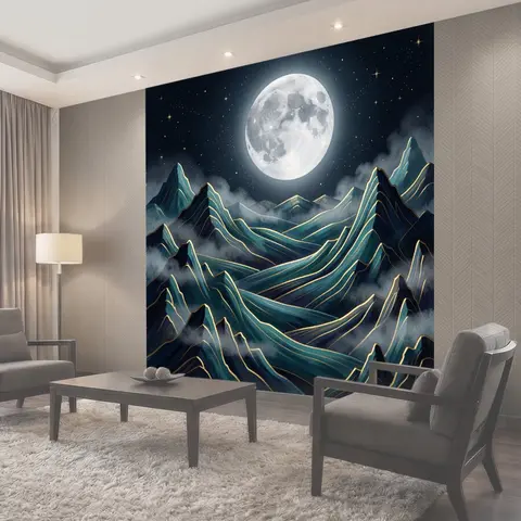 Фотообои Лунная ночь над горами