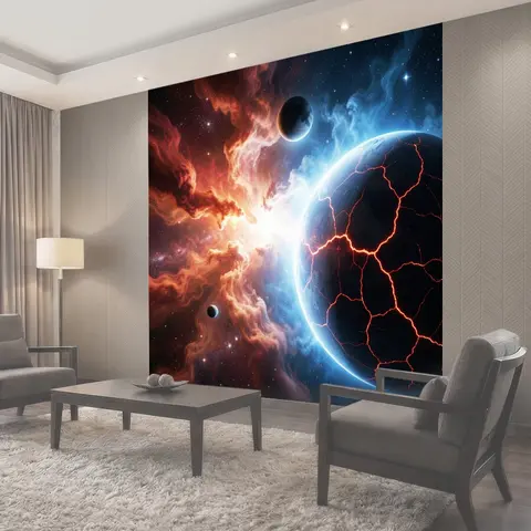 Фотообои Космическая катастрофа с расколотой планетой