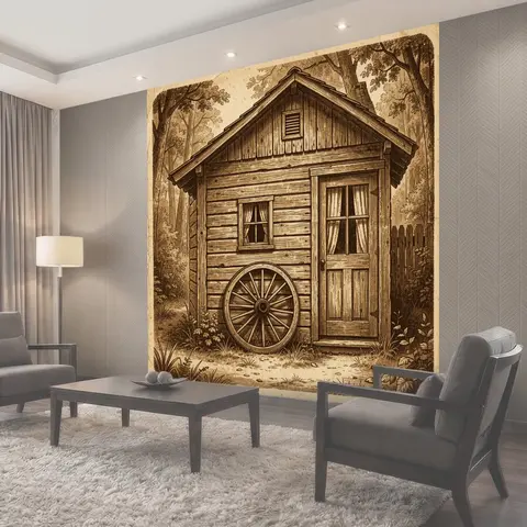 Фотообои Старинная телега у деревянного дома