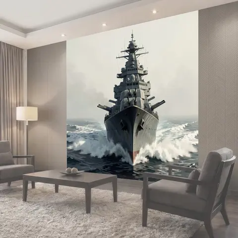 Фотообои Линкор в штормовом море