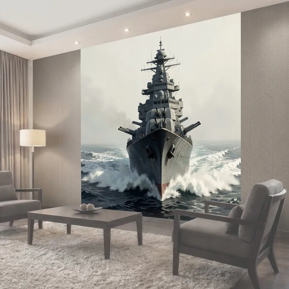 Фотообои Линкор в штормовом море