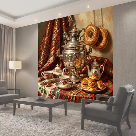 Фотообои Русский чайный стол с самоваром