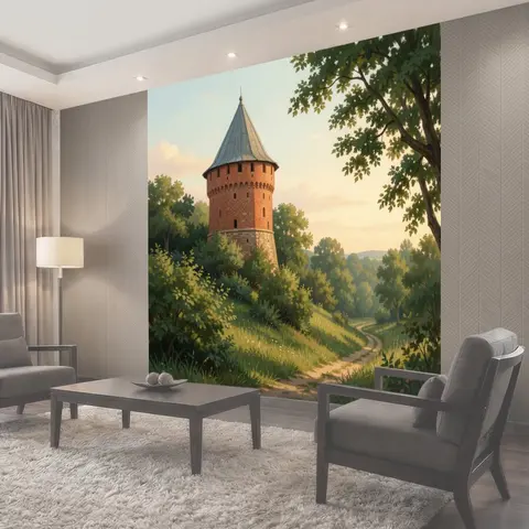 Фотообои Старинная башня в лесу