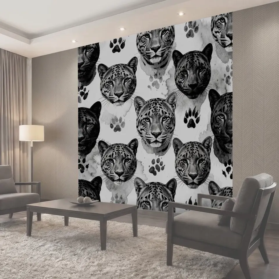 Фотообои Акварельные пантеры и лапки