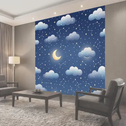 Фотообои Ночное небо со созвездиями и облаками