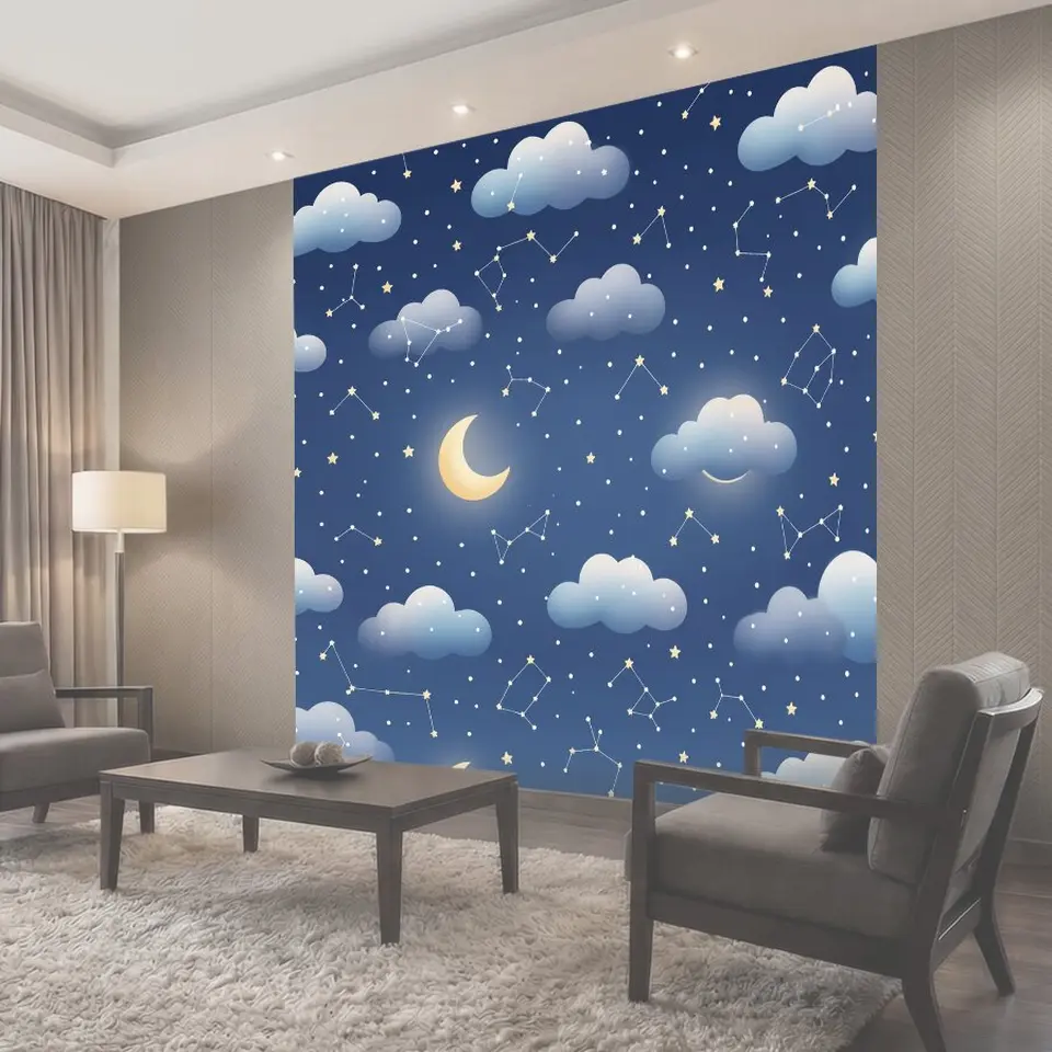 Фотообои Ночное небо со созвездиями и облаками