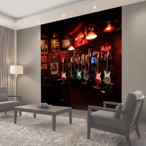 Фотообои Мрачный и энергичный интерьер hard rock cafe в эри лейк