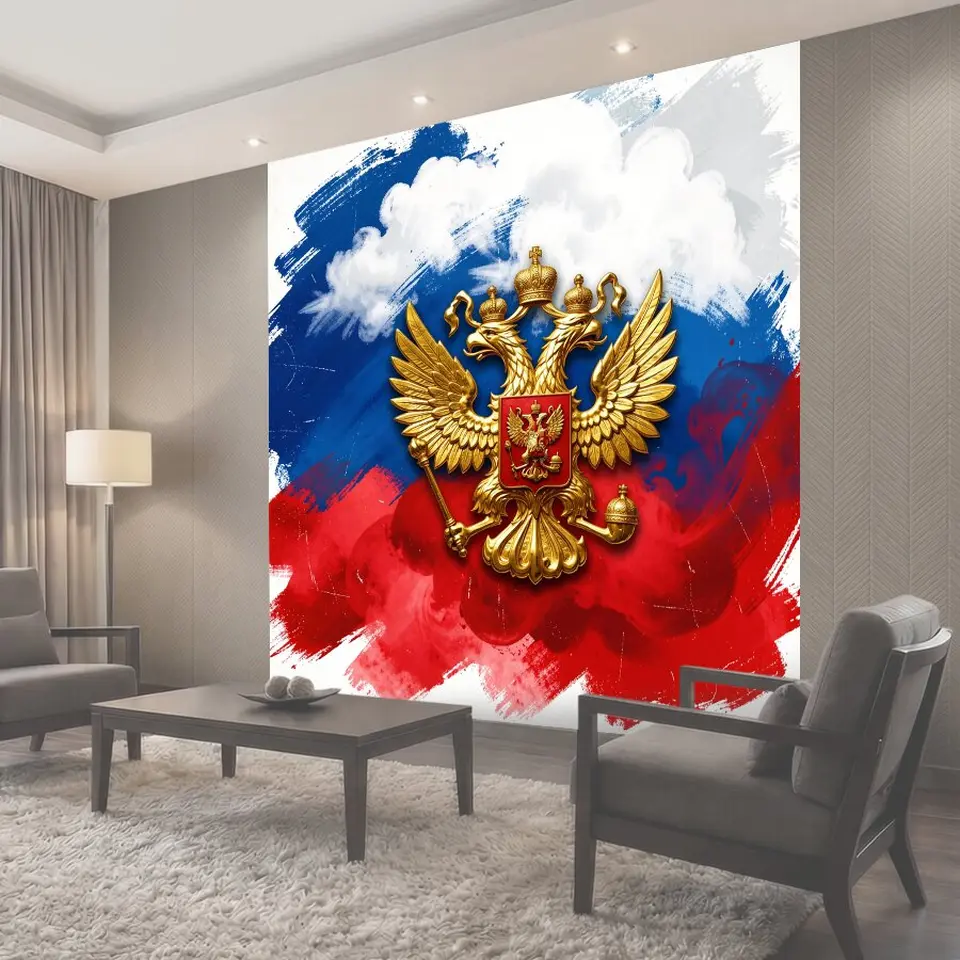 Фотообои Золотой двуглавый орёл на триколоре