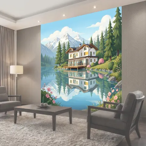 Фотообои Дом у горного озера