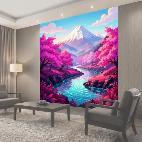 Фотообои Горный пейзаж с цветущей долиной