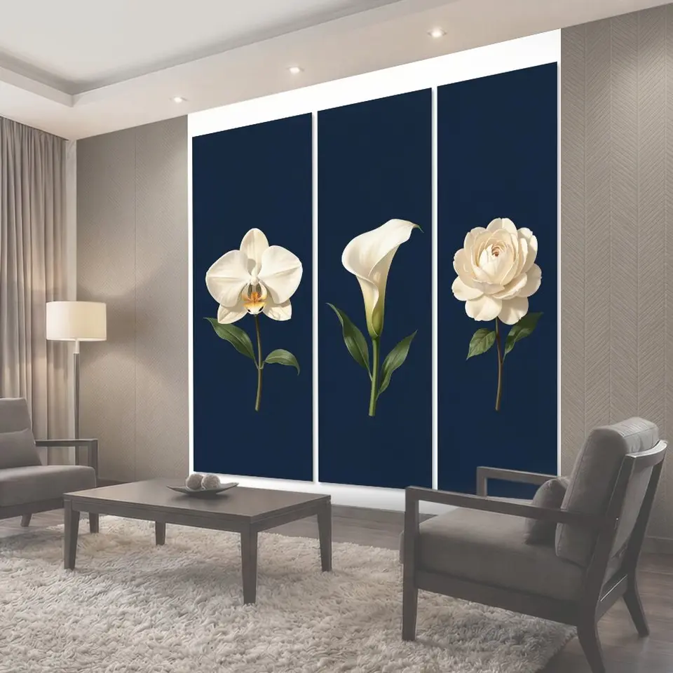 Фотообои Белые цветы на тёмно-синем фоне
