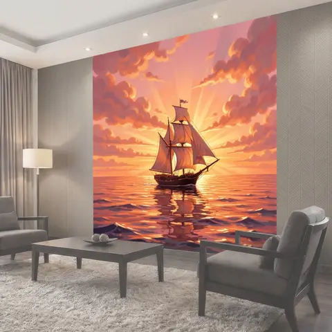 Фотообои Парусник на закатном море