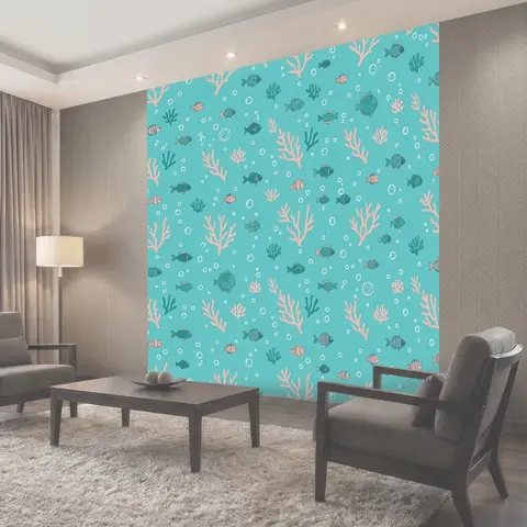 Фотообои Морские рыбки и кораллы на бирюзе