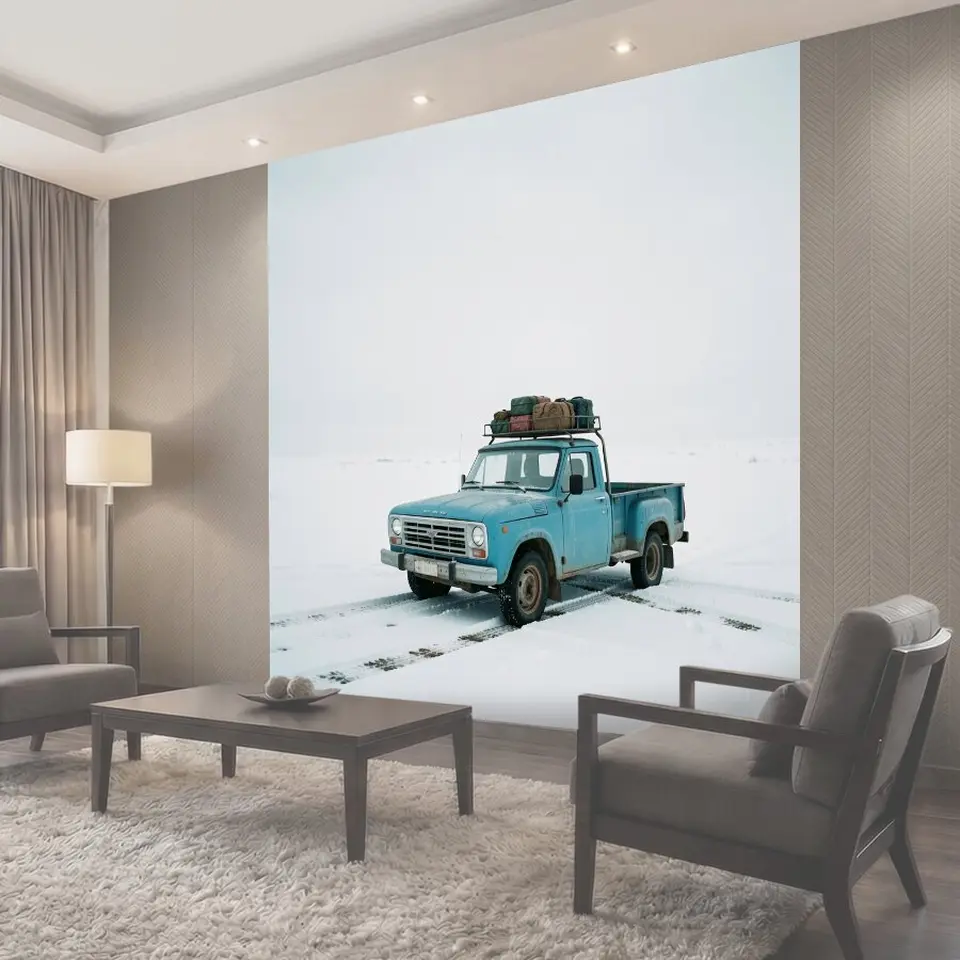 Фотообои Бирюзовый ретро-пикап с багажом
