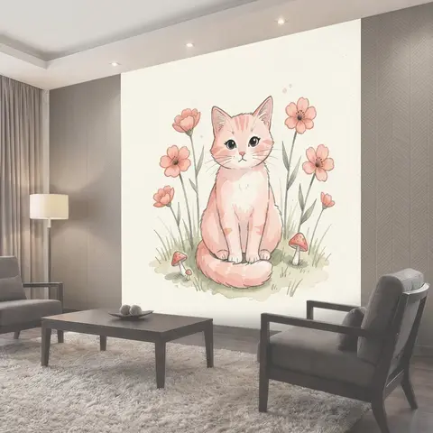 Фотообои Нежный котёнок среди цветов