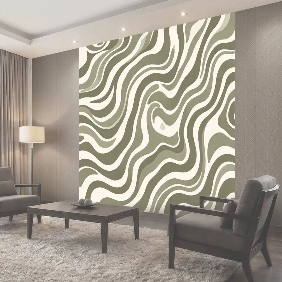 Фотообои Оливковые волны на кремовом фоне