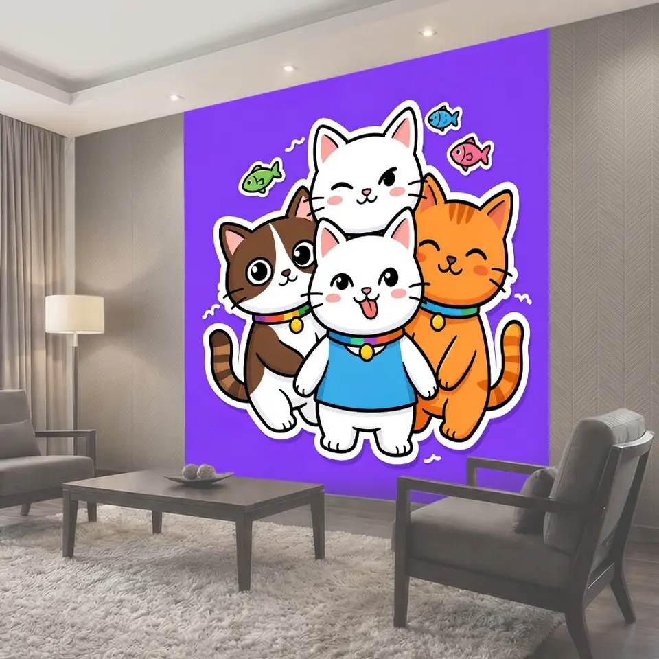 Фотообои Три милых котёнка с рыбками