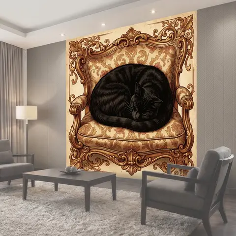 Фотообои Черный кот в барочном кресле