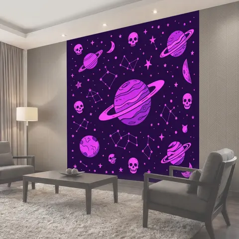Фотообои Космические планеты и черепа