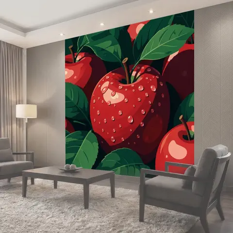 Фотообои Красные яблоки с каплями