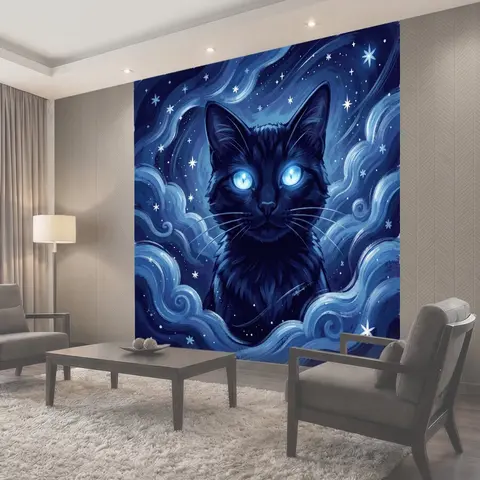 Фотообои Мистический черный кот в космосе