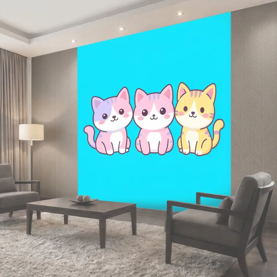 Фотообои Три милых котёнка на бирюзовом фоне