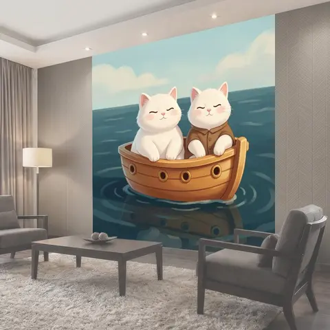 Фотообои Два белых кота в лодке