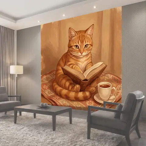 Фотообои Рыжий кот читает книгу