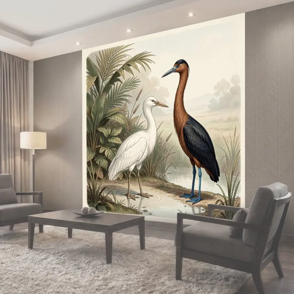 Фотообои Две цапли у тропического болота