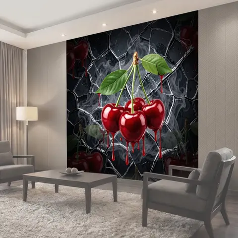 Фотообои Вишни с каплями на мраморе