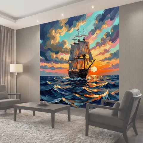 Фотообои Парусник в закатном море
