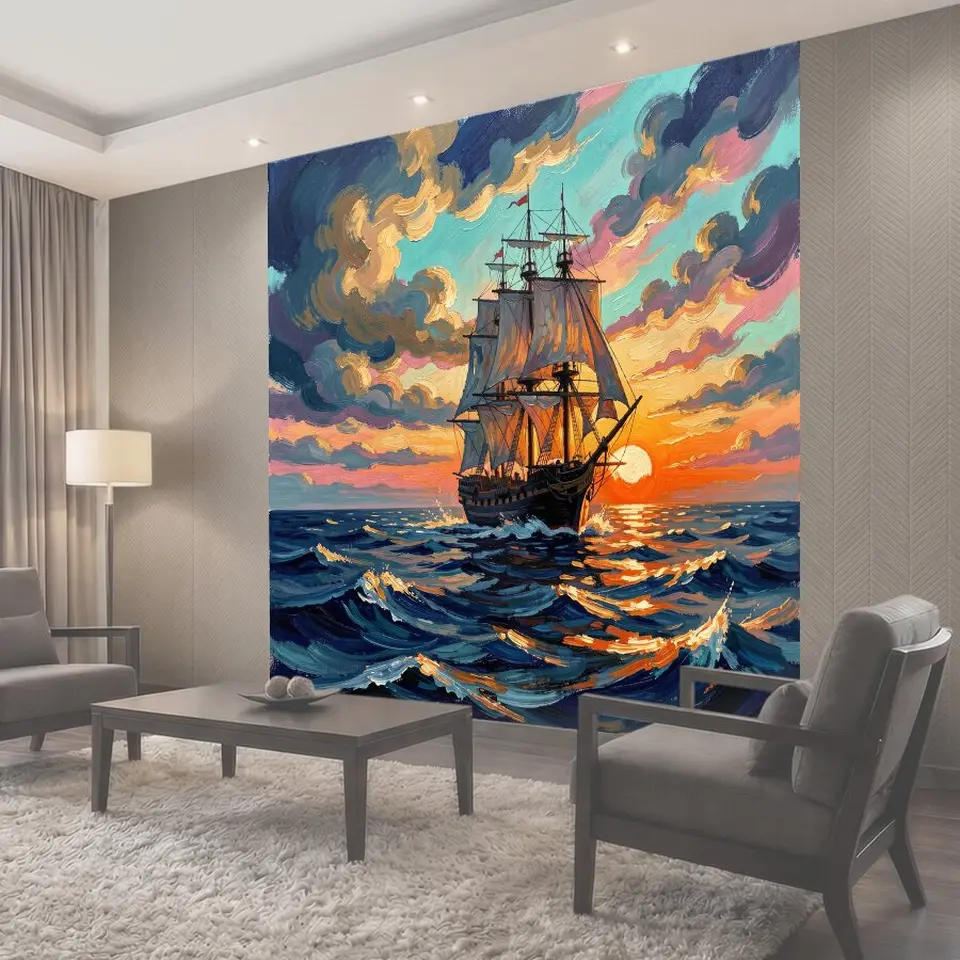 Фотообои Парусник в закатном море