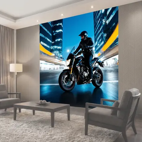 Фотообои Мотоциклист на черном мотоцикле