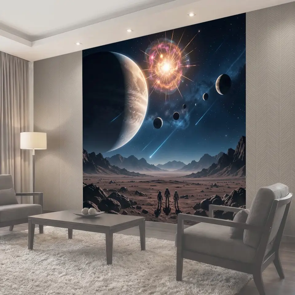 Фотообои Космический пейзаж с астронавтами