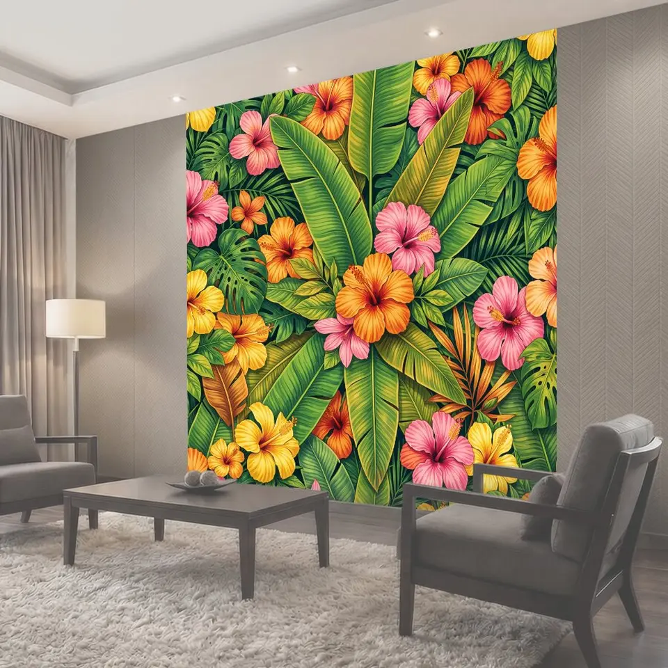 Фотообои Тропические цветы и лианы в зелени