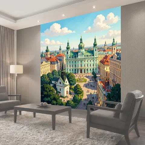 Фотообои Европейский город с собором и площадью