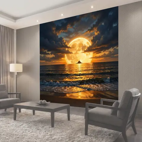 Фотообои Луна над морем на закате