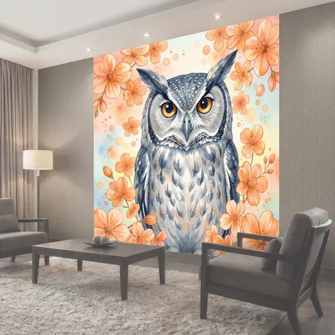 Фотообои Сова в цветочной рамке