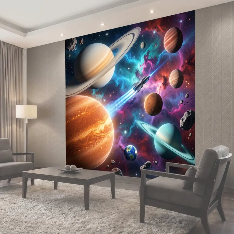Фотообои Космические планеты и звездный корабль
